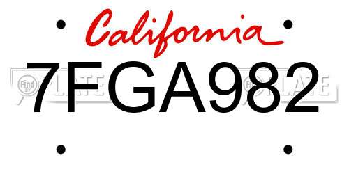 7FGA982 California License Plate