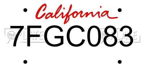 7FGC083 California License Plate