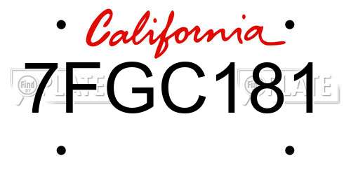 7FGC181 California License Plate