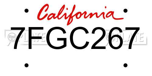 7FGC267 California License Plate