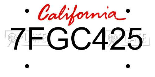 7FGC425 California License Plate