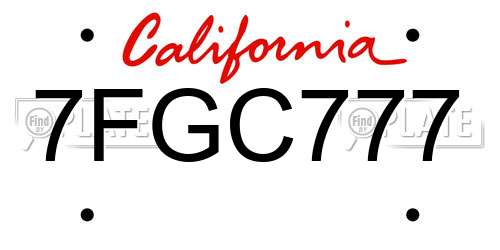 7FGC777 California License Plate