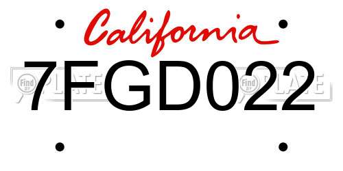 7FGD022 California License Plate