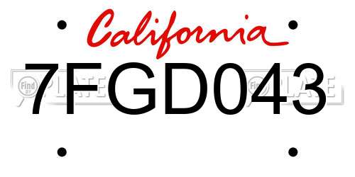 7FGD043 California License Plate