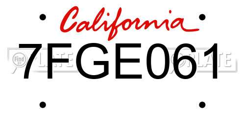 7FGE061 California License Plate