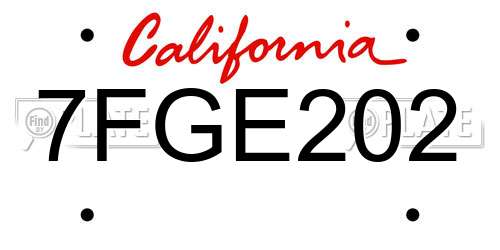 7FGE202 California License Plate