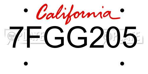 7FGG205 California License Plate