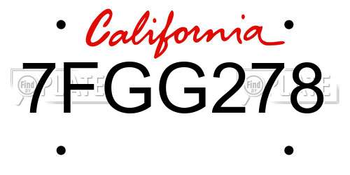 7FGG278 California License Plate