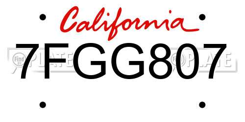 7FGG807 California License Plate