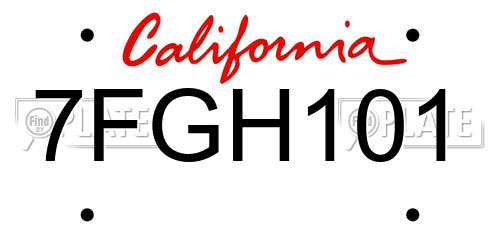 7FGH101 California License Plate
