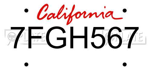 7FGH567 California License Plate