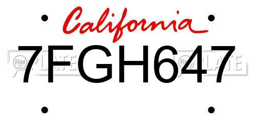 7FGH647 California License Plate
