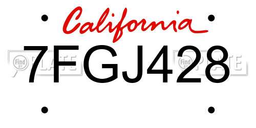 7FGJ428 California License Plate