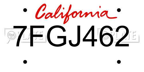 7FGJ462 California License Plate