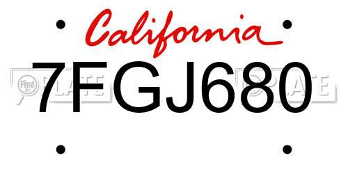 7FGJ680 California License Plate