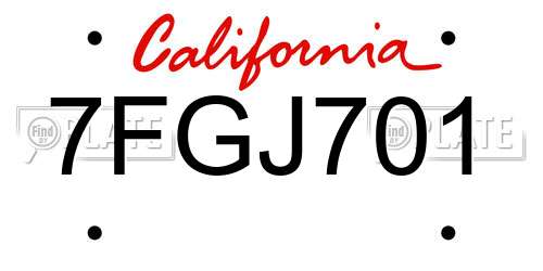 7FGJ701 California License Plate