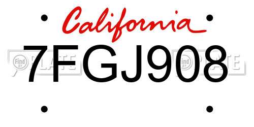 7FGJ908 California License Plate
