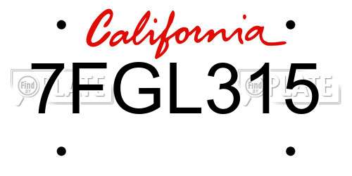 7FGL315 California License Plate