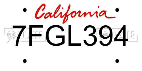 7FGL394 California License Plate