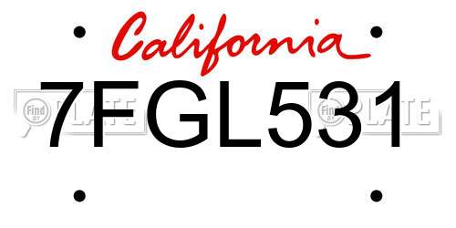 7FGL531 California License Plate