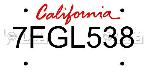7FGL538 California License Plate