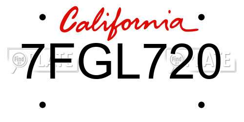 7FGL720 California License Plate