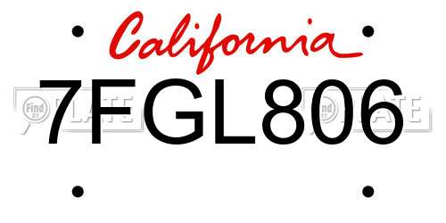 7FGL806 California License Plate