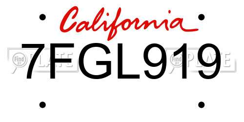 7FGL919 California License Plate