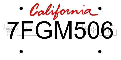 7FGM506 California License Plate