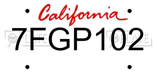 7FGP102 California License Plate