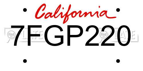 7FGP220 California License Plate