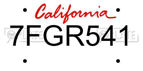 7FGR541 California License Plate