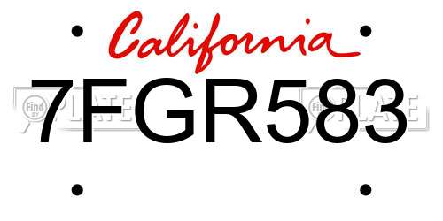 7FGR583 California License Plate