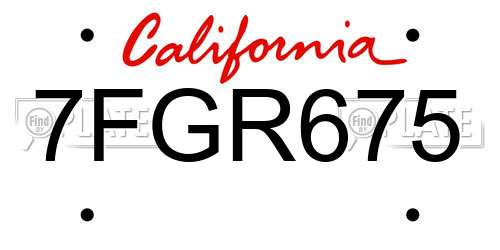 7FGR675 California License Plate
