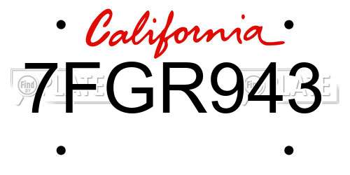 7FGR943 California License Plate