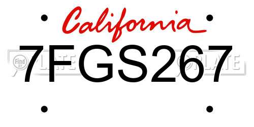 7FGS267 California License Plate