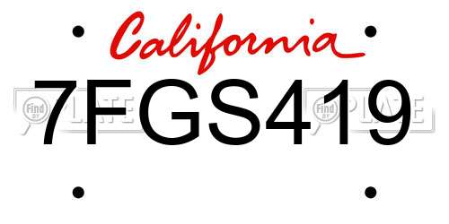 7FGS419 California License Plate
