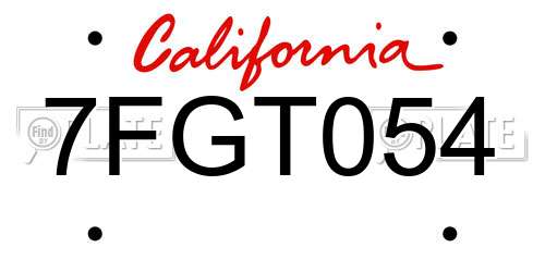 7FGT054 California License Plate