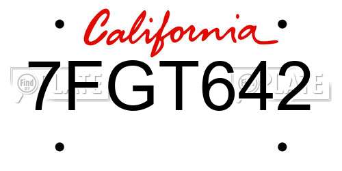 7FGT642 California License Plate