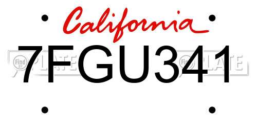 7FGU341 California License Plate