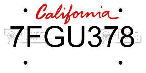 7FGU378 California License Plate