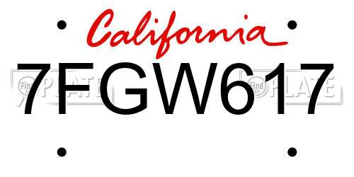 7FGW617 California License Plate