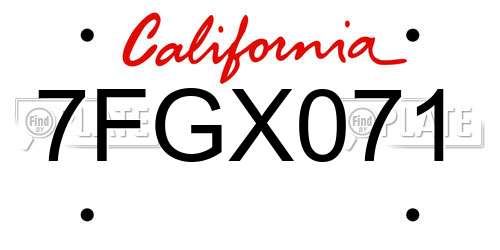 7FGX071 California License Plate