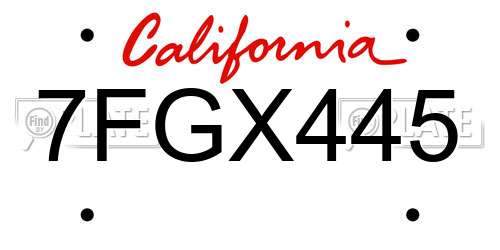 7FGX445 California License Plate