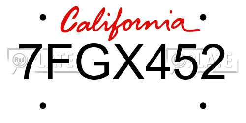 7FGX452 California License Plate