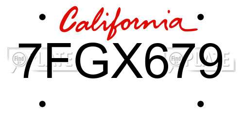 7FGX679 California License Plate