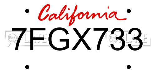 7FGX733 California License Plate