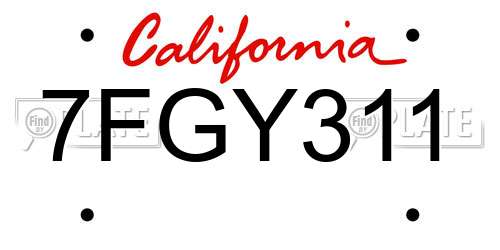 7FGY311 California License Plate
