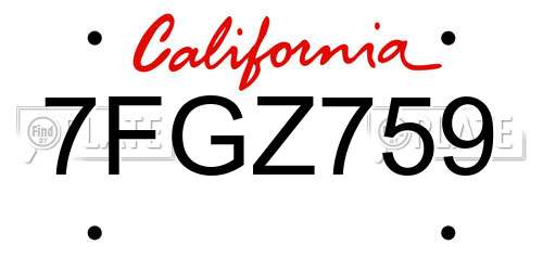 7FGZ759 California License Plate