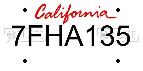 7FHA135 California License Plate